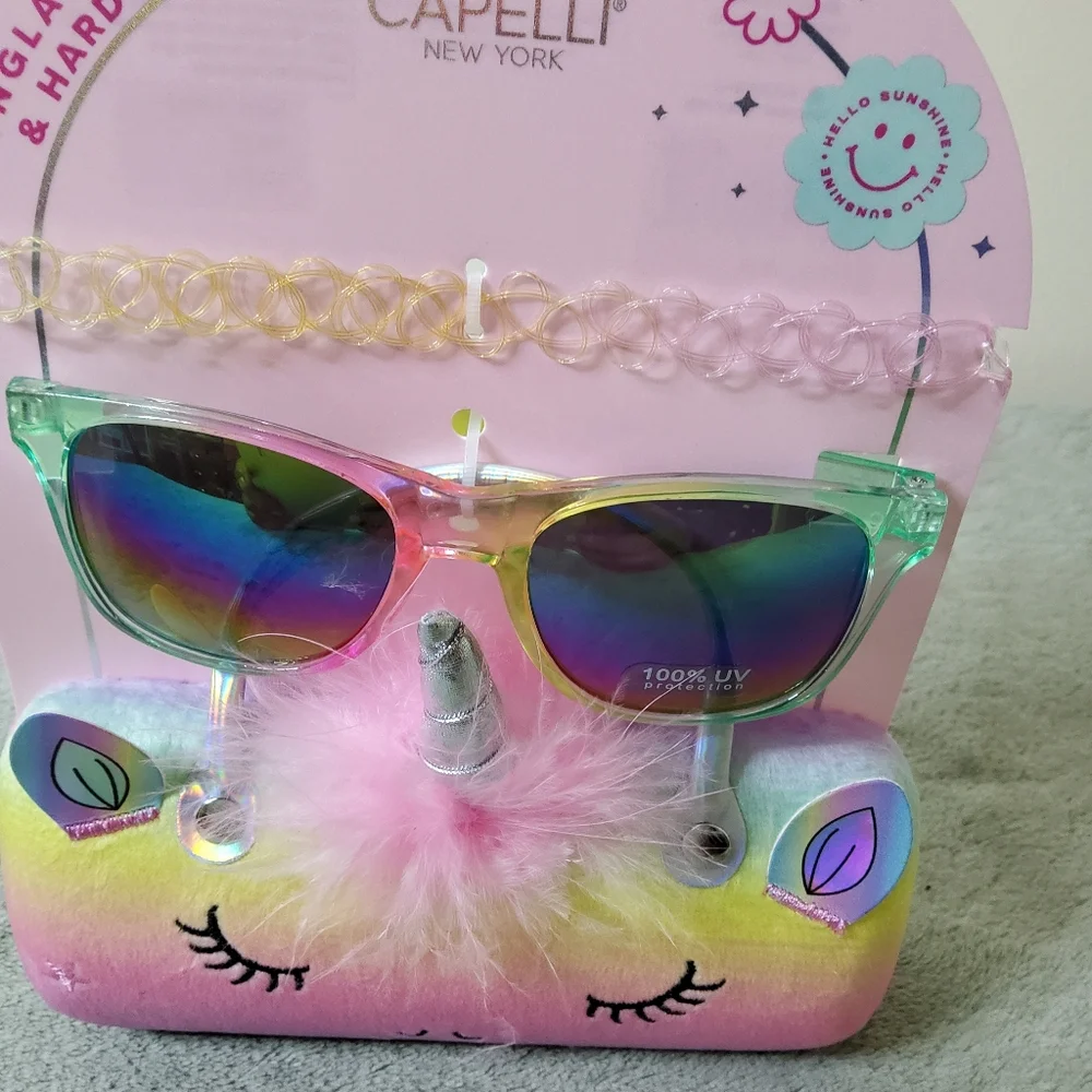 * Capelli New York Little Girls Unicorn Girl Sunglasses Choker And Hard Case Set